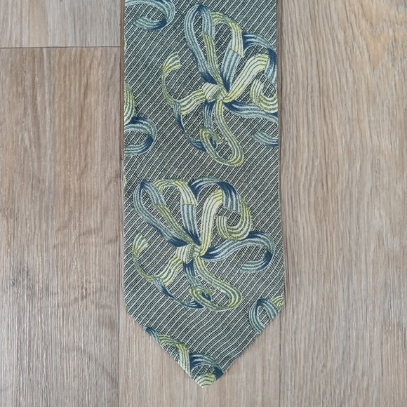 Vintage Emporio Armani Silk Necktie Green‎ Floral Striped Print Made in Italy - Picture 1 of 9